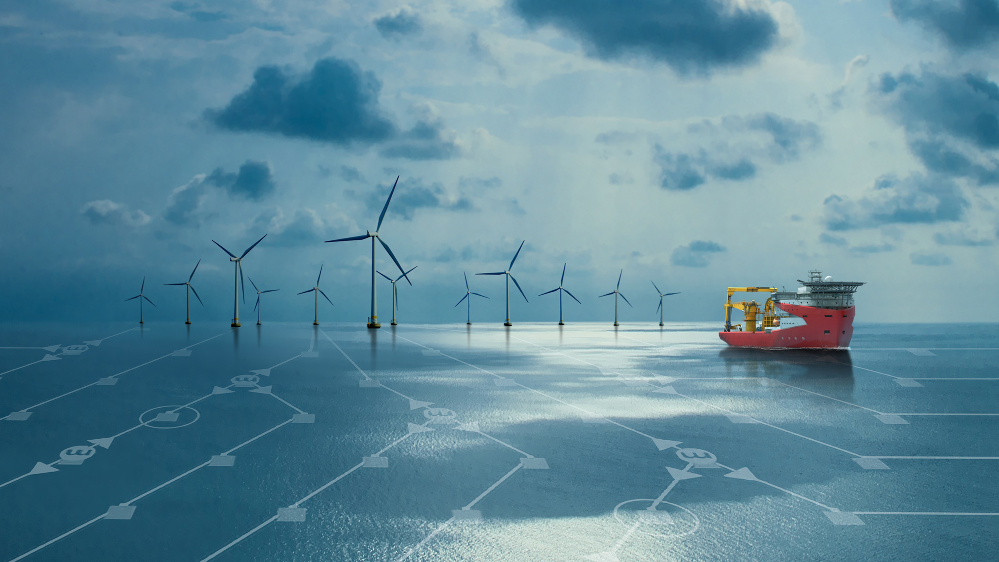 windmills in offshore wind farm 